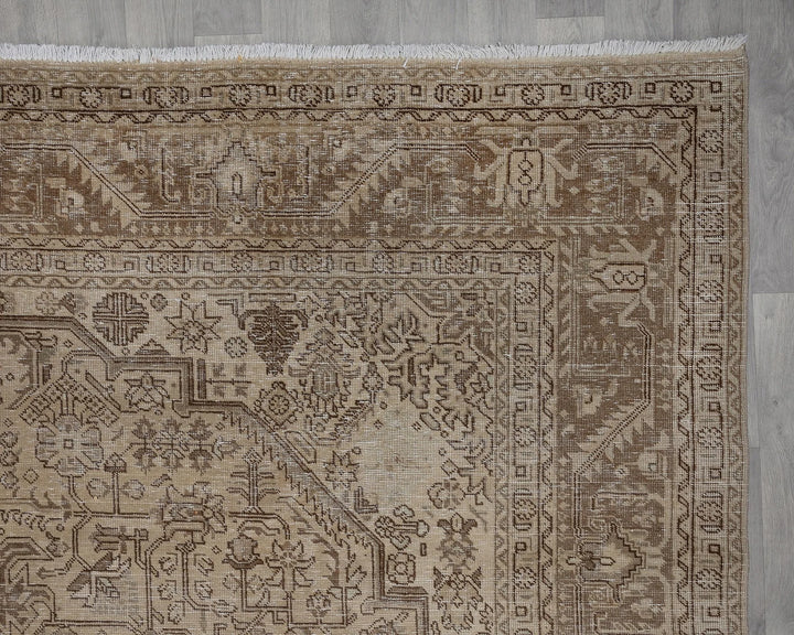 Beige Turkish Oushak Rug 9' 5" x 13' Hand-Knotted texture