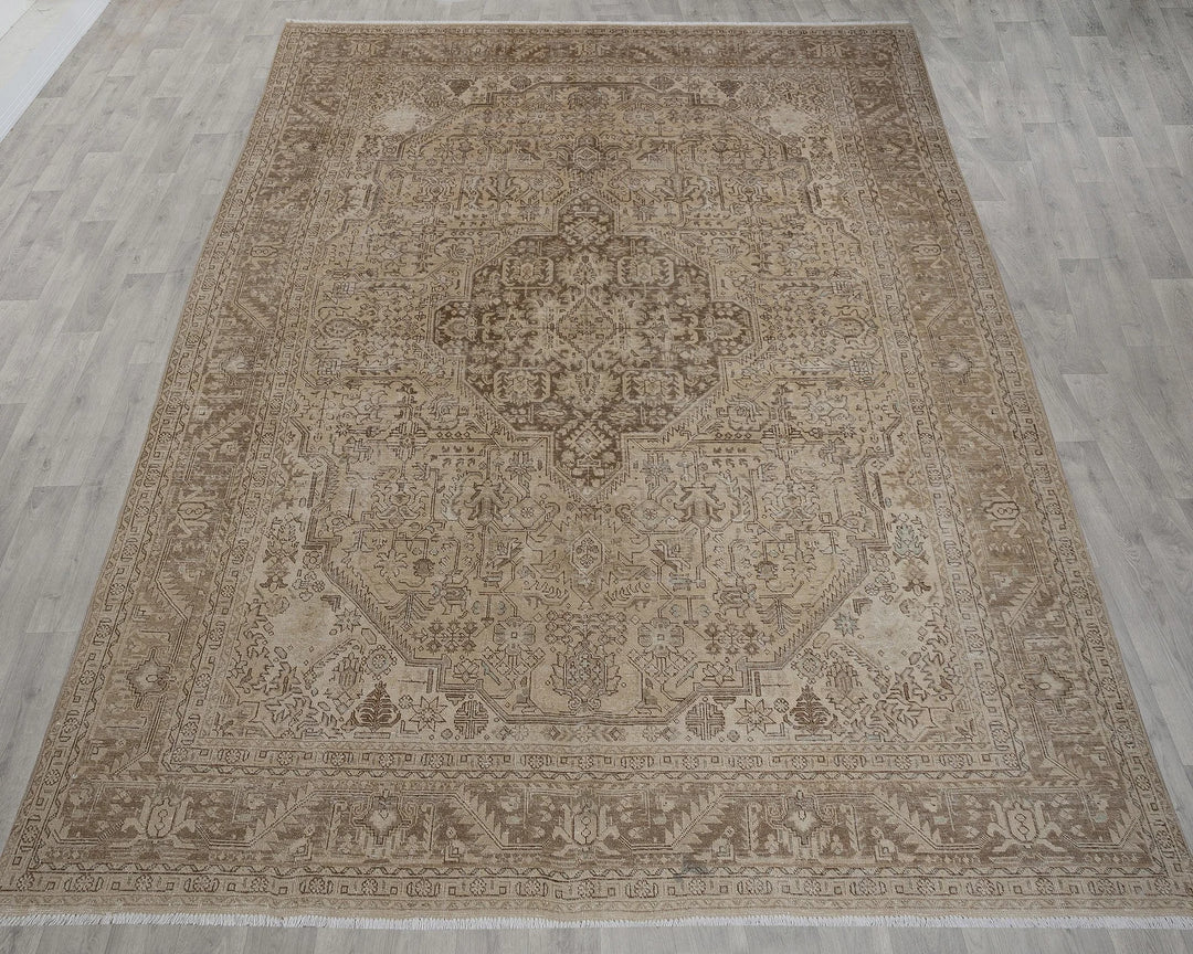 Beige Turkish Oushak Rug 9' 5" x 13' Hand-Knotted reverse