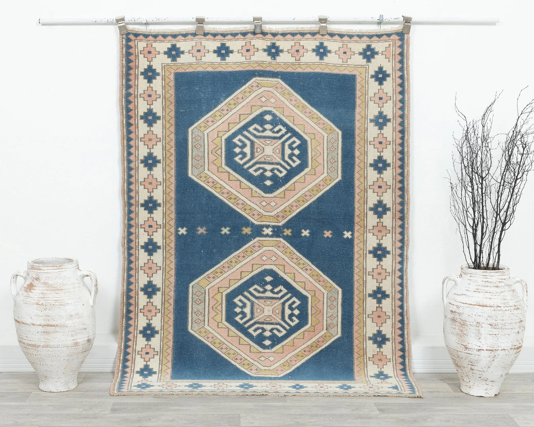 Blue Turkish Oushak Rug 4' 2" x 5' 8" Hand-Knotted | No. VR12355