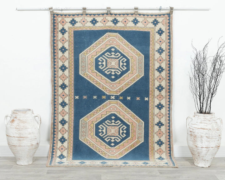 Blue Turkish Oushak Rug 4' 2" x 5' 8" Hand-Knotted | No. VR12355