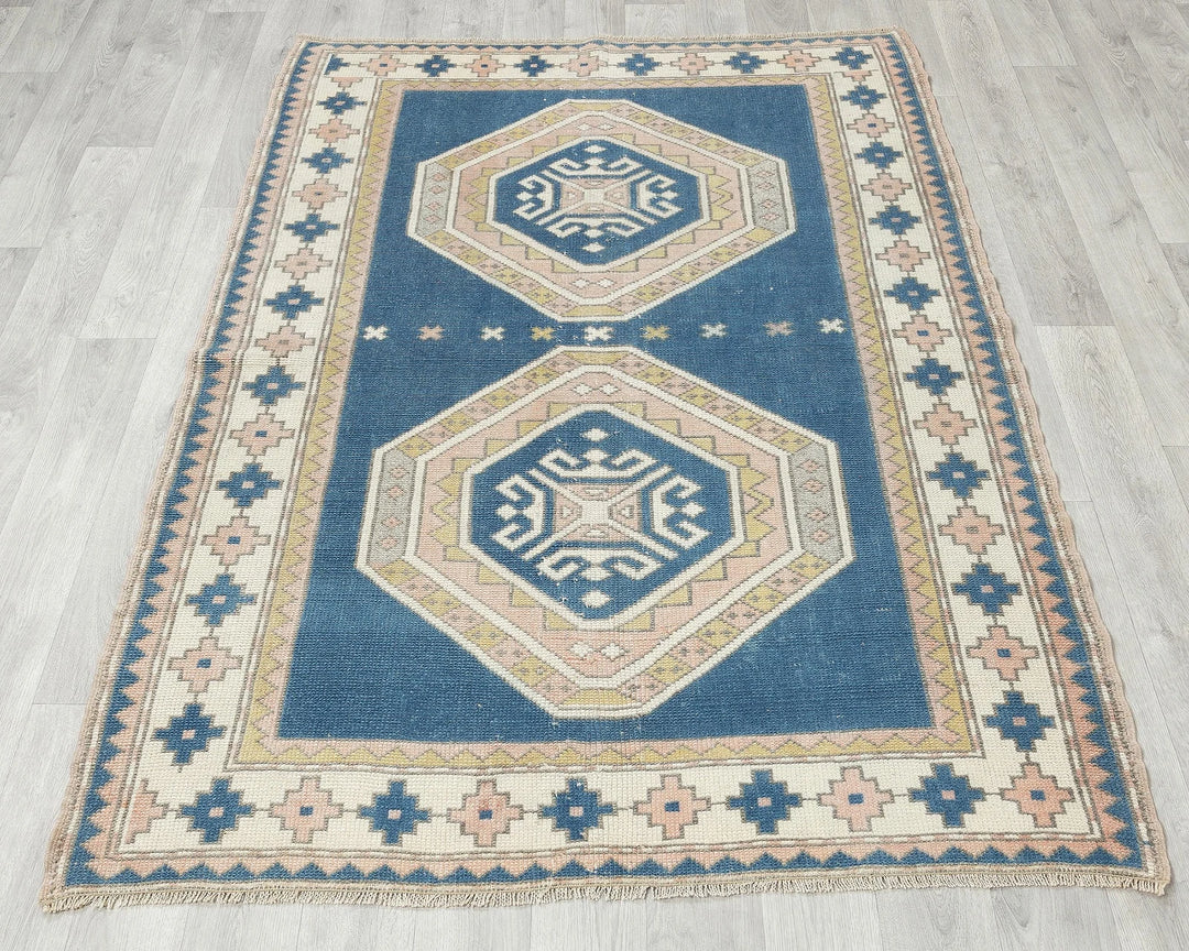 Blue Turkish Oushak Rug 4' 2" x 5' 8" Hand-Knotted | No. VR12355
