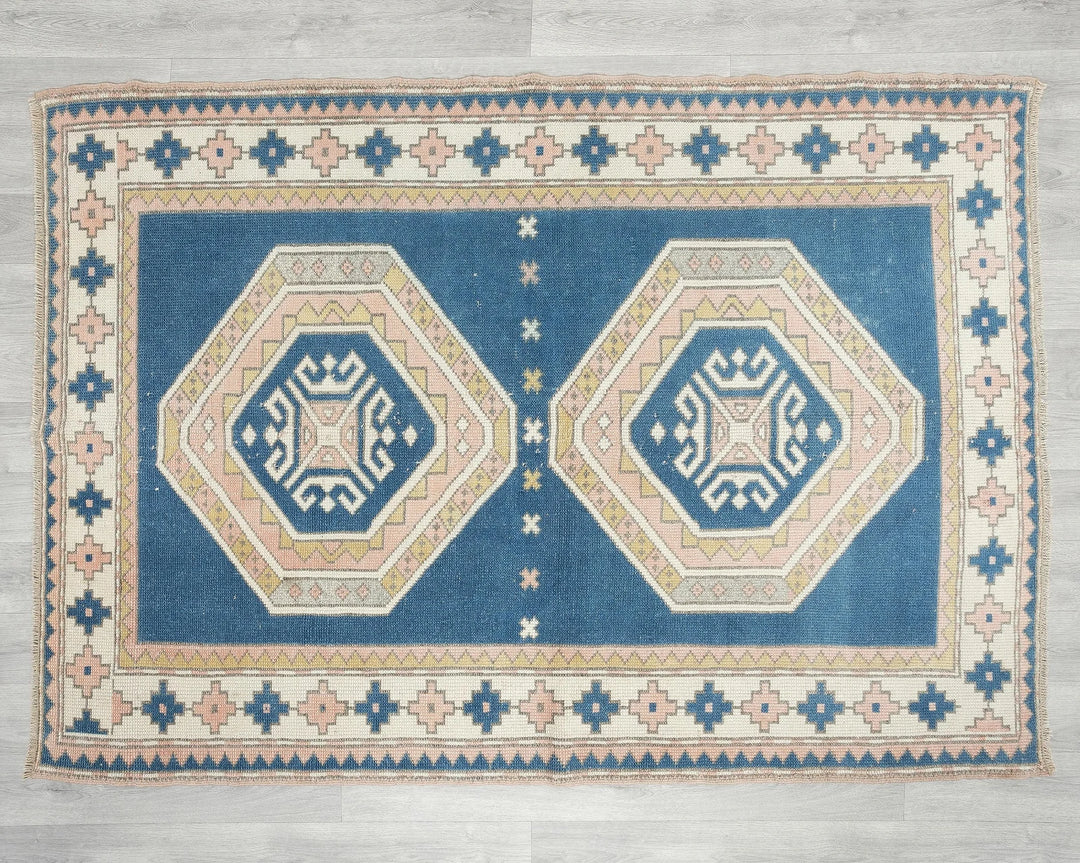 Blue Turkish Oushak Rug 4' 2" x 5' 8" Hand-Knotted | No. VR12355