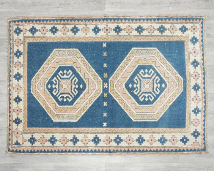 Blue Turkish Oushak Rug 4' 2" x 5' 8" Hand-Knotted | No. VR12355