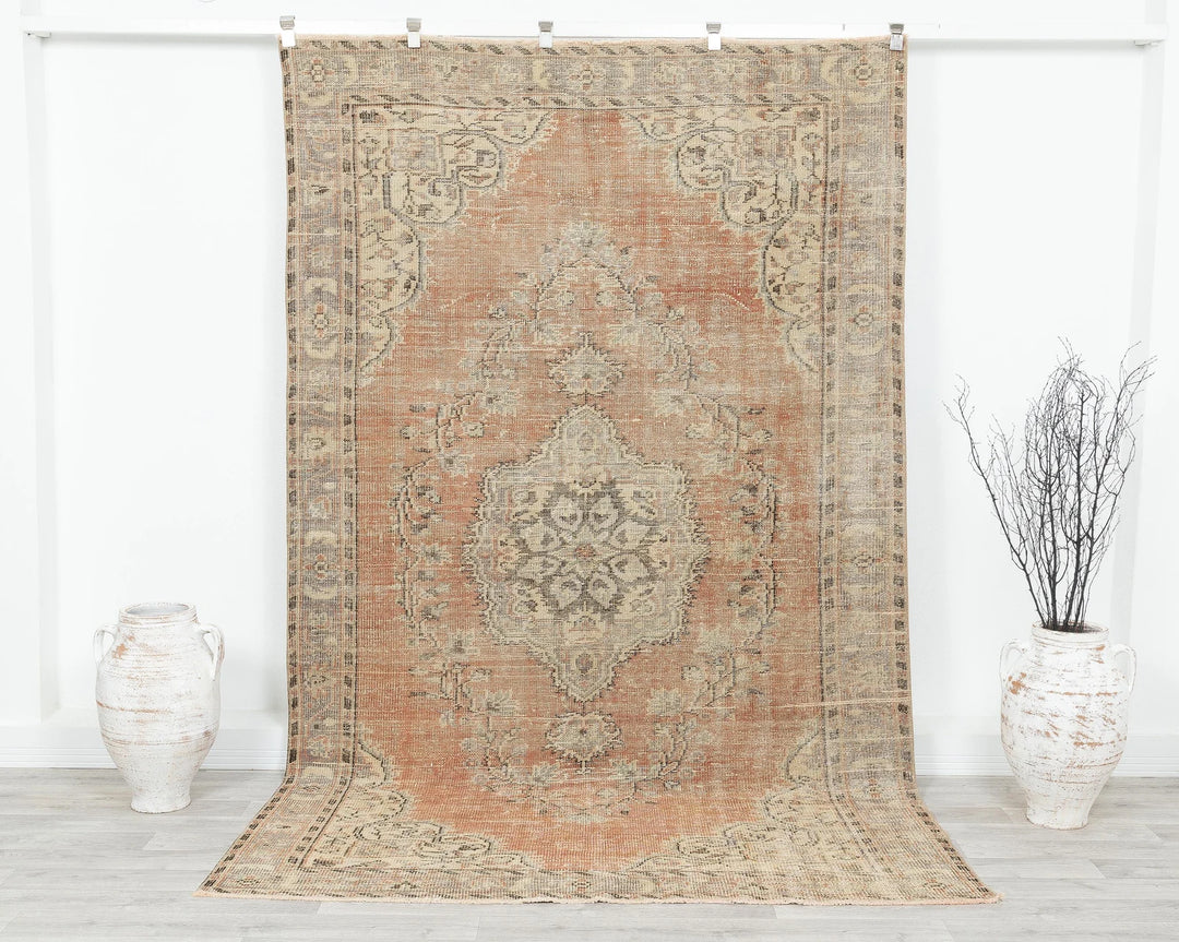 Orange Turkish Oushak Rug 5' 7" x 8' 4" Hand-Knotted | No. VR12376