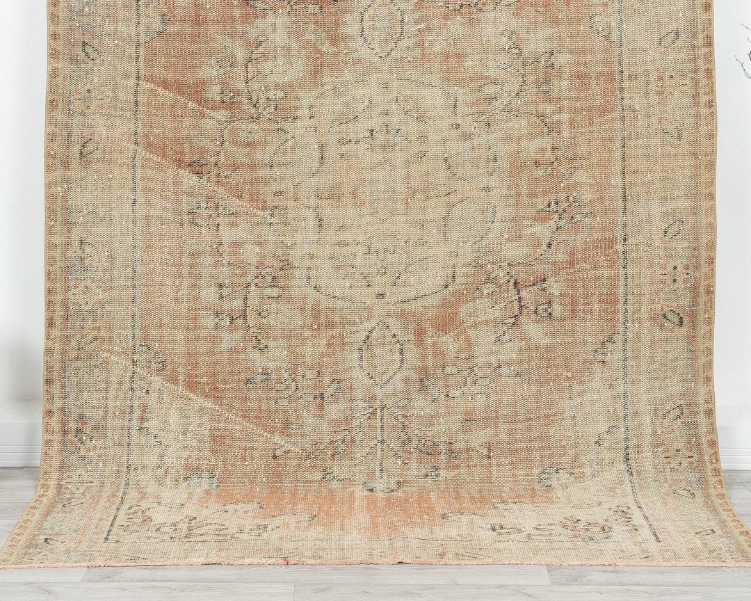 Orange Turkish Oushak Rug 5' 7" x 8' 4" Hand-Knotted | No. VR12376