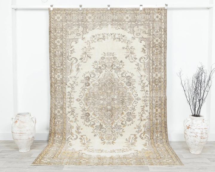 Beige Turkish Oushak Rug 5'11" x 9'2" Hand-Knotted | No. VR12427
