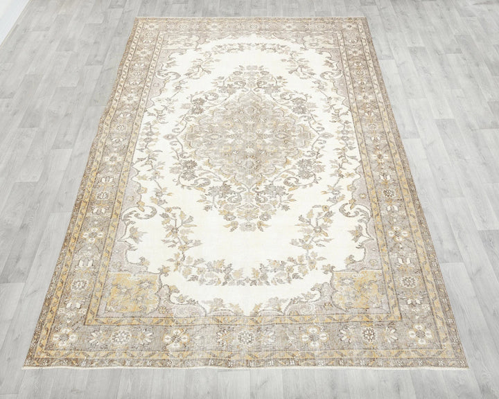 Beige Turkish Oushak Rug 5'11" x 9'2" Hand-Knotted | No. VR12427