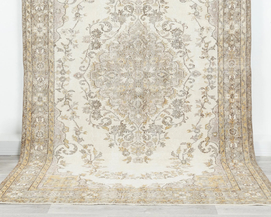 Beige Turkish Oushak Rug 5'11" x 9'2" Hand-Knotted | No. VR12427