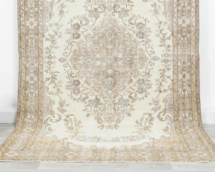 Beige Turkish Oushak Rug 5'11" x 9'2" Hand-Knotted | No. VR12427