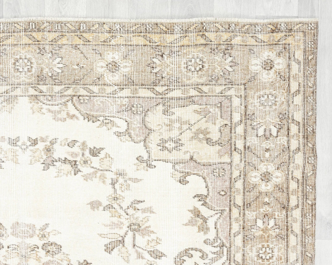 Beige Turkish Oushak Rug 5'11" x 9'2" Hand-Knotted | No. VR12427