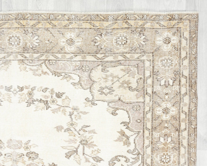Beige Turkish Oushak Rug 5'11" x 9'2" Hand-Knotted | No. VR12427
