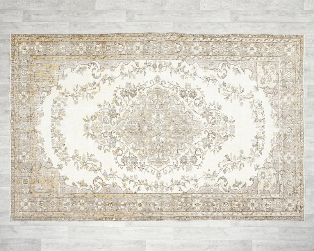 Beige Turkish Oushak Rug 5'11" x 9'2" Hand-Knotted | No. VR12427