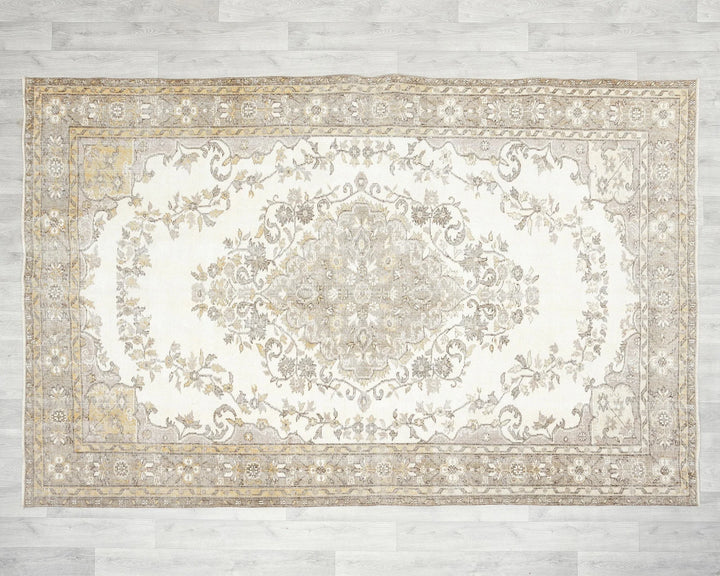 Beige Turkish Oushak Rug 5'11" x 9'2" Hand-Knotted | No. VR12427