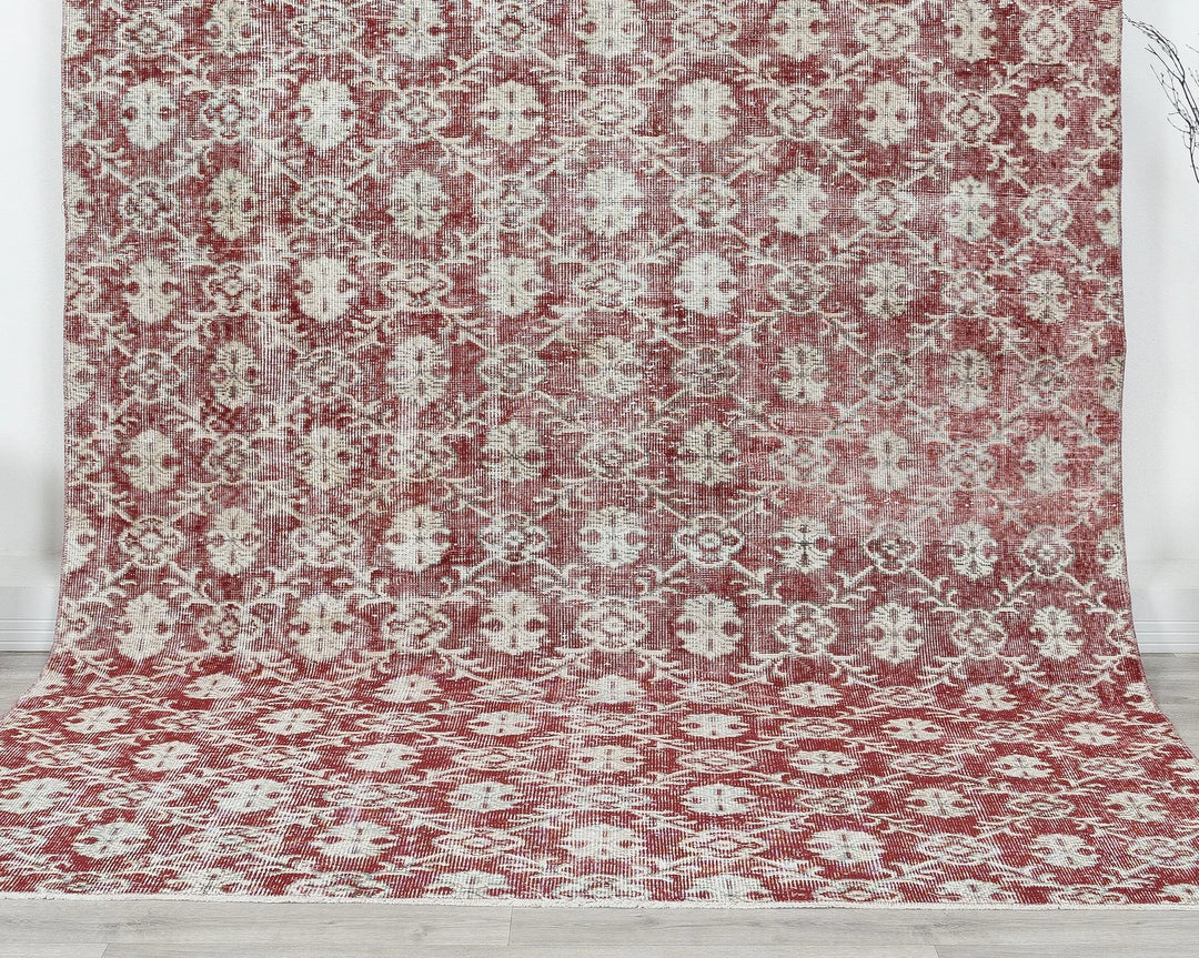 Red Turkish Oushak Rug 6'1" x 9'7" Hand-Knotted | No. VR12470