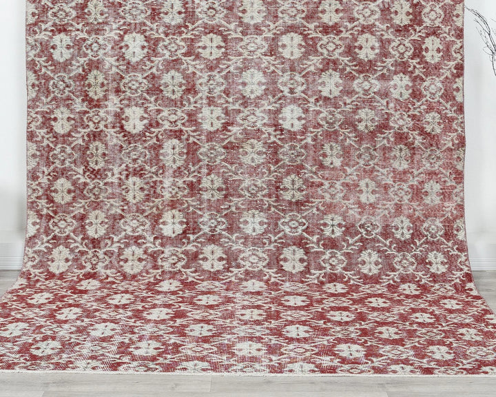 Red Turkish Oushak Rug 6'1" x 9'7" Hand-Knotted | No. VR12470
