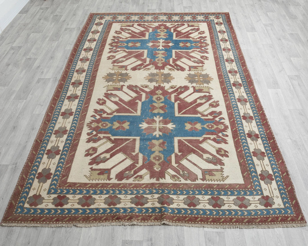 Multicolor Turkish Vintage Rug 6' 4" x 9' 2" Hand-Knotted | No. VR12485