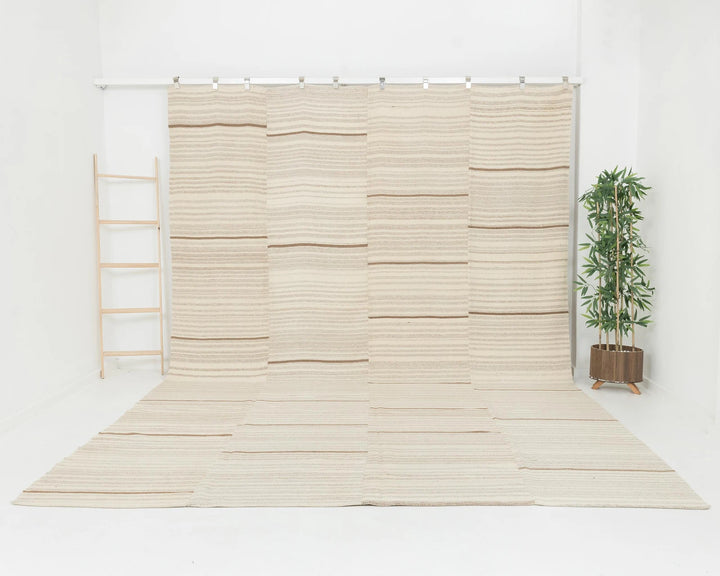 Beige Turkish Kilim Rug 9' 6" x 13' 1" Flat-Weave | No. VR12725