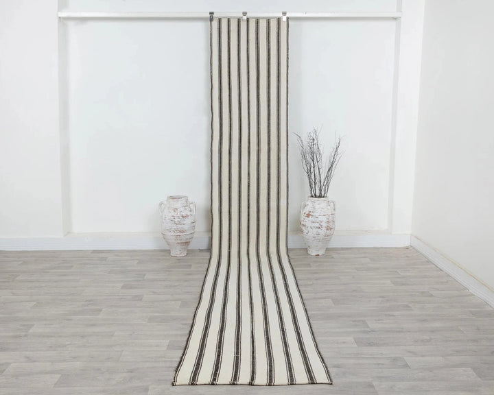 Ivory Turkish Kilim Rug 2' x 14' Flat-Weave