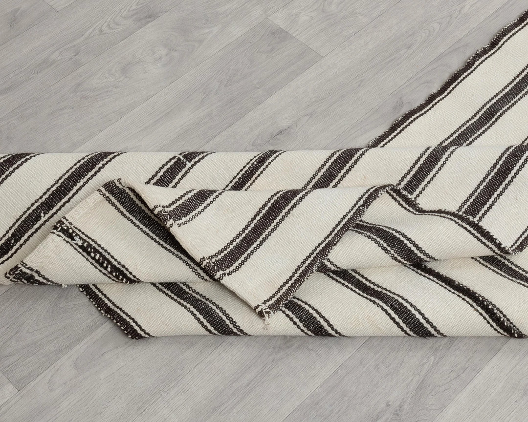 Ivory Turkish Kilim Rug 2' x 14' Flat-Weave field