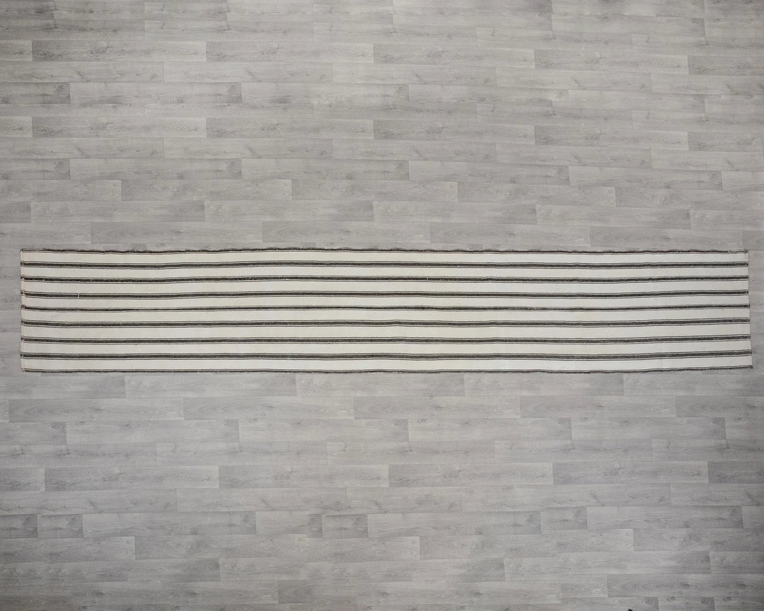 Ivory Turkish Kilim Rug 2' x 14' Flat-Weave reverse
