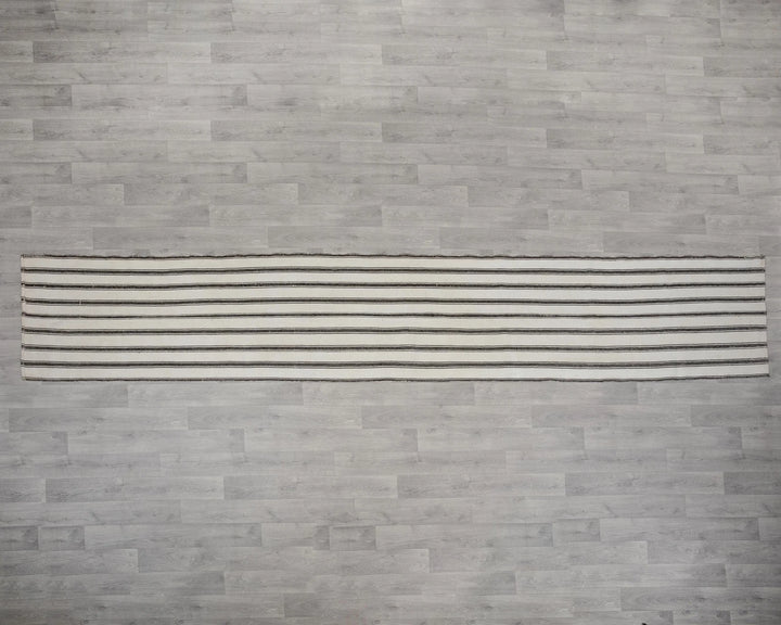 Ivory Turkish Kilim Rug 2' x 14' Flat-Weave reverse