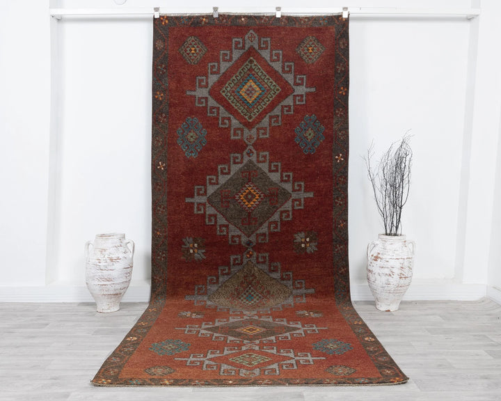 Red Turkish Oushak Rug 4' 10" x 11' 1" Hand-Knotted | No. VR13506
