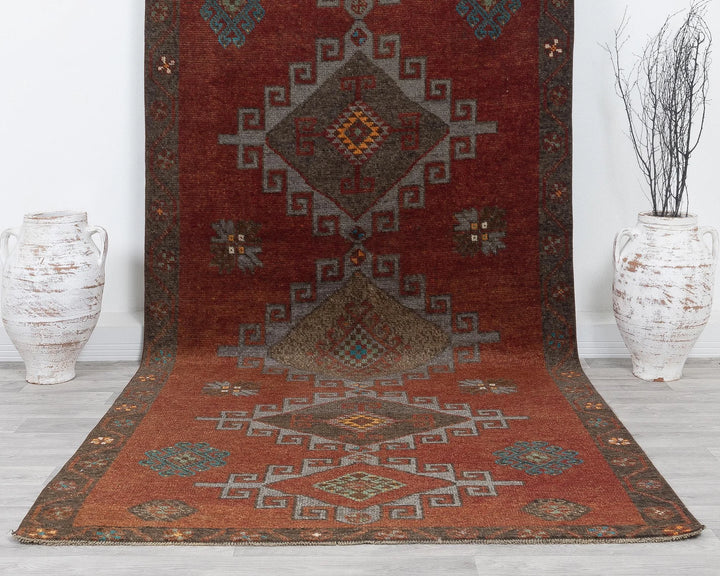 Red Turkish Oushak Rug 4' 10" x 11' 1" Hand-Knotted | No. VR13506