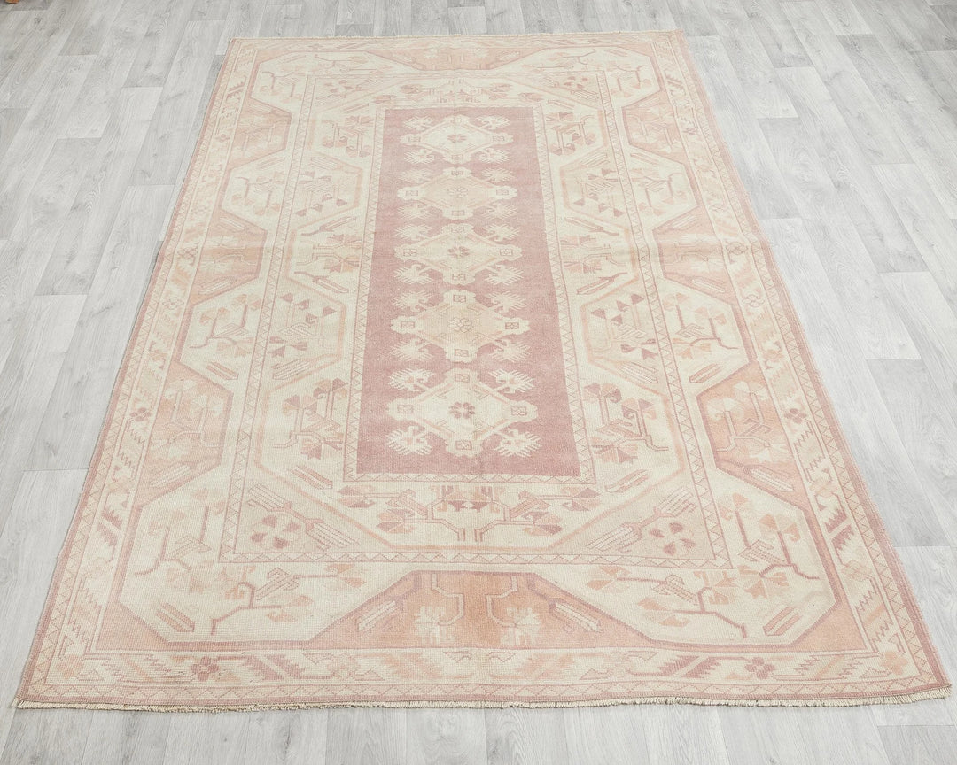 Beige Turkish Oushak Rug 4'11" x 7'8" Hand-Knotted | No. VR14030