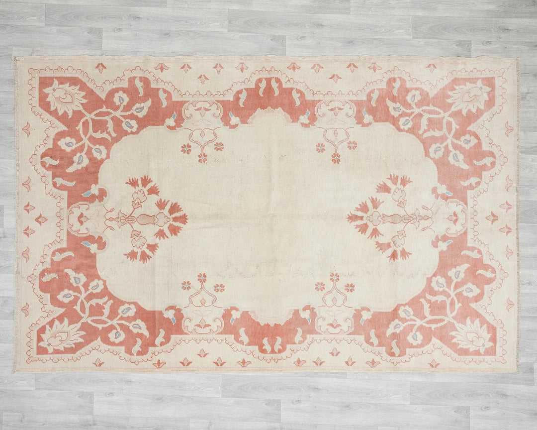 Beige Turkish Oushak Rug 8'8" x 5'5" Hand-Knotted | No. VR14038