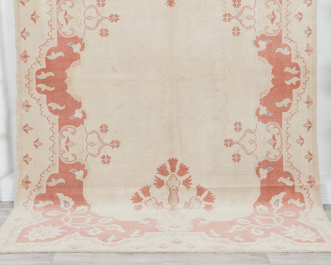 Beige Turkish Oushak Rug 8'8" x 5'5" Hand-Knotted | No. VR14038