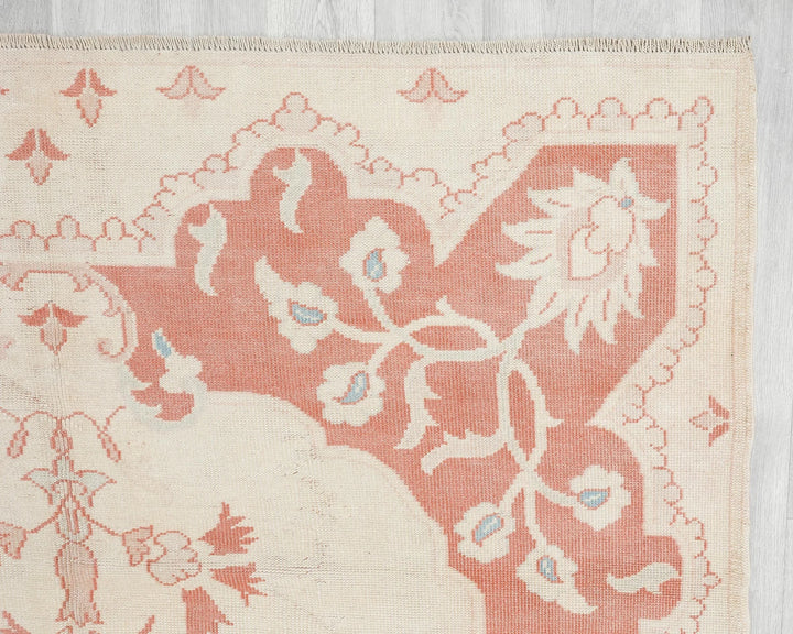 Beige Turkish Oushak Rug 8'8" x 5'5" Hand-Knotted | No. VR14038