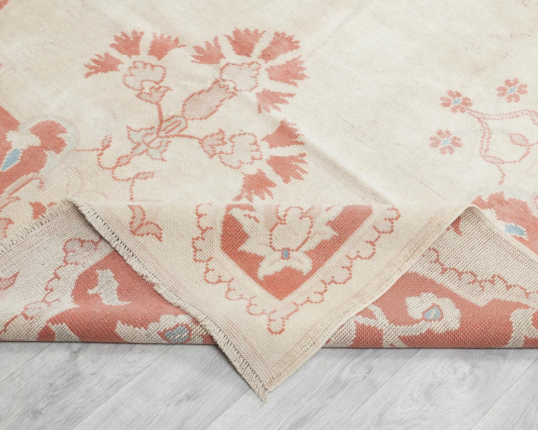 Beige Turkish Oushak Rug 8'8" x 5'5" Hand-Knotted | No. VR14038