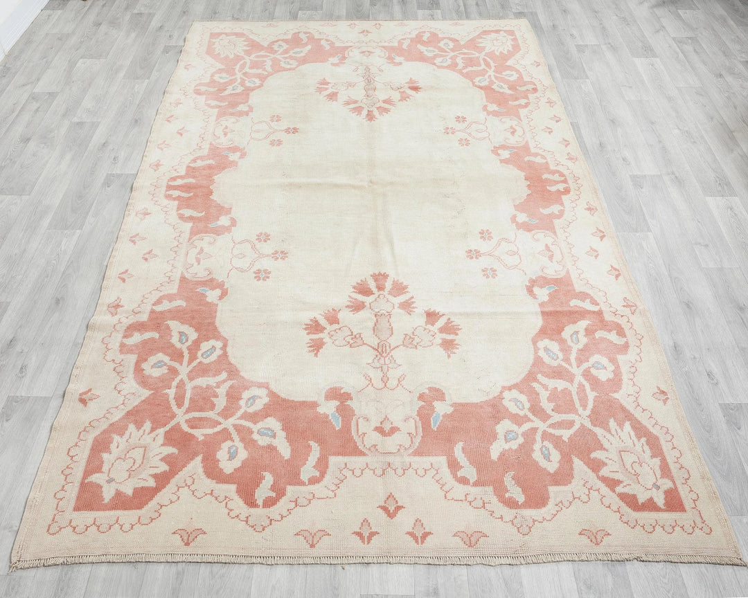 Beige Turkish Oushak Rug 8'8" x 5'5" Hand-Knotted | No. VR14038
