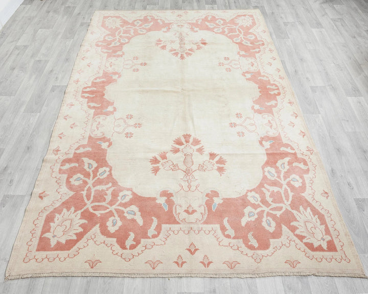 Beige Turkish Oushak Rug 8'8" x 5'5" Hand-Knotted | No. VR14038