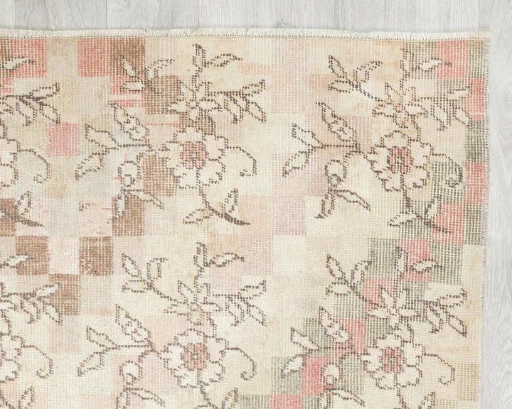 Beige Turkish Oushak Rug 3' 8" x 7' 8" Hand-Knotted | No. VR14097