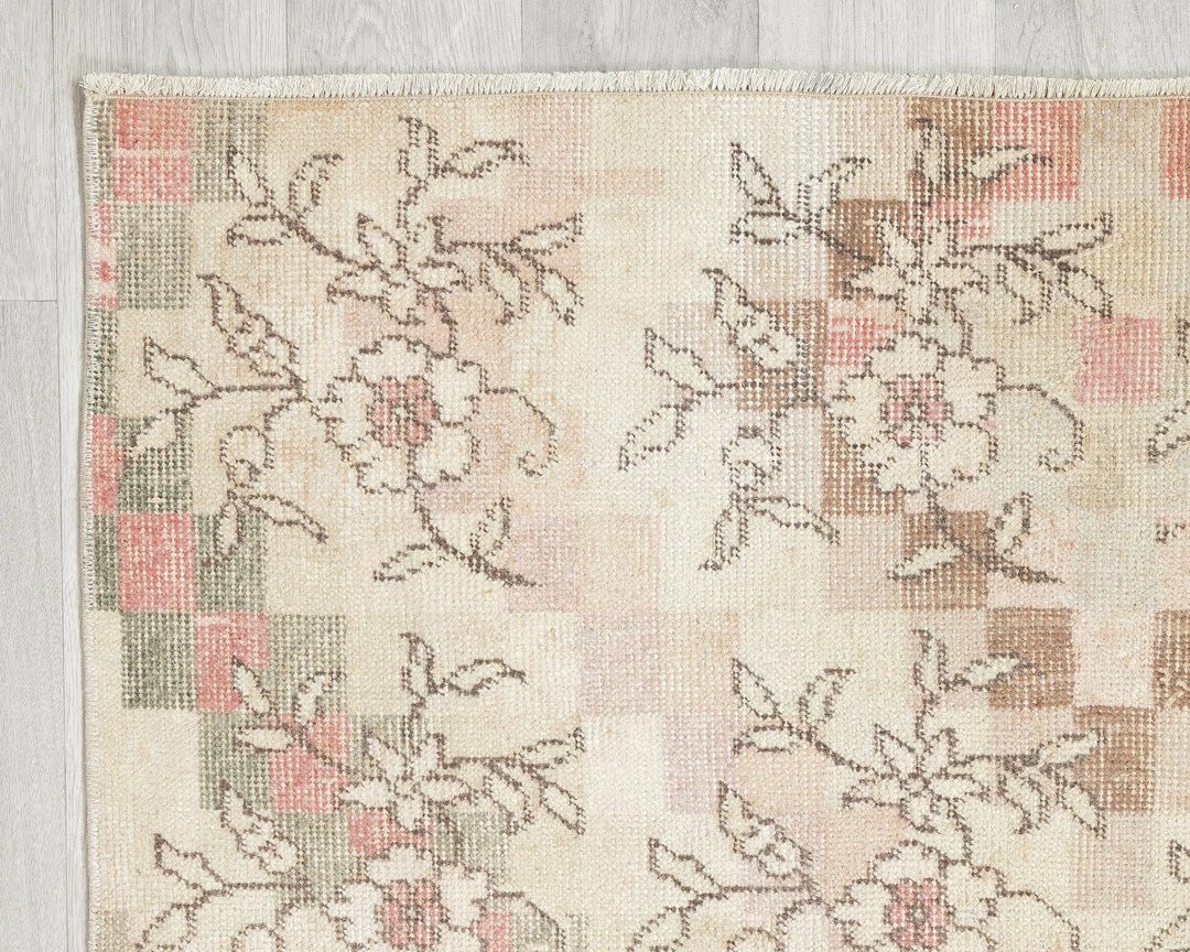 Beige Turkish Oushak Rug 3' 8" x 7' 8" Hand-Knotted | No. VR14097