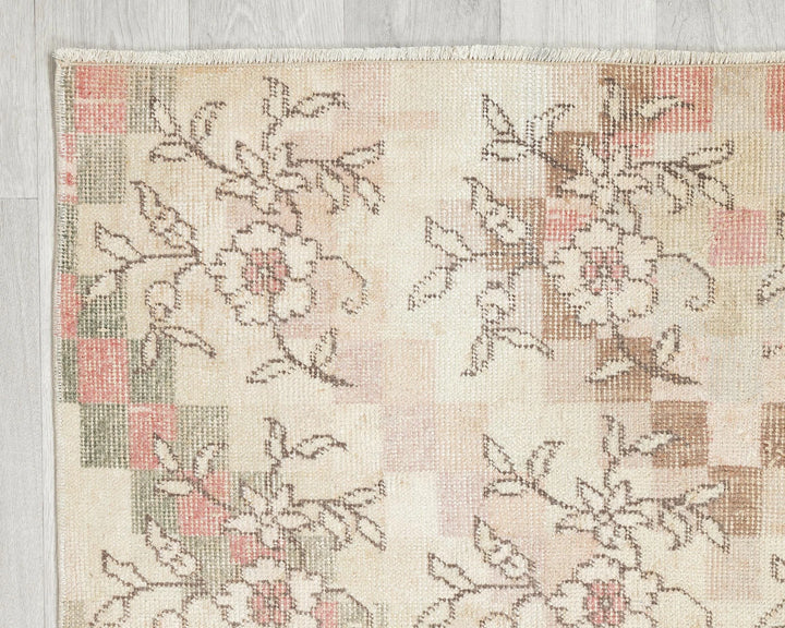 Beige Turkish Oushak Rug 3' 8" x 7' 8" Hand-Knotted | No. VR14097