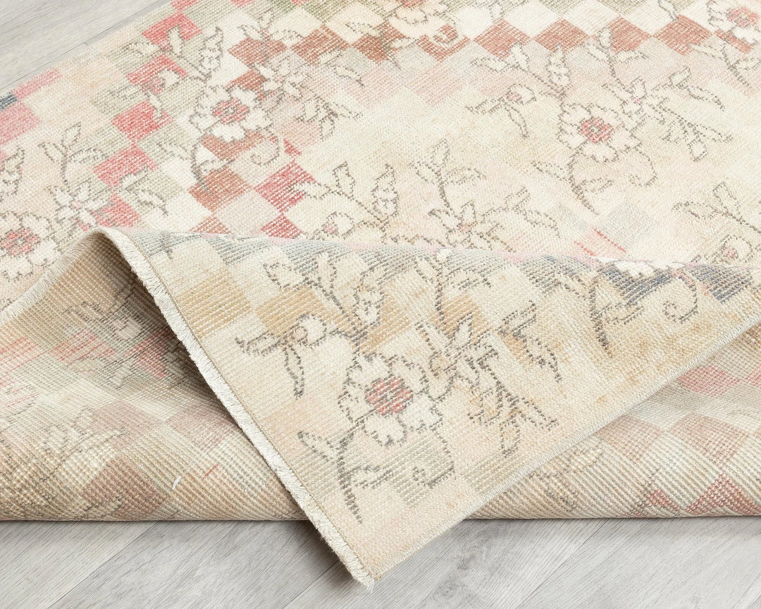 Beige Turkish Oushak Rug 3' 8" x 7' 8" Hand-Knotted | No. VR14097