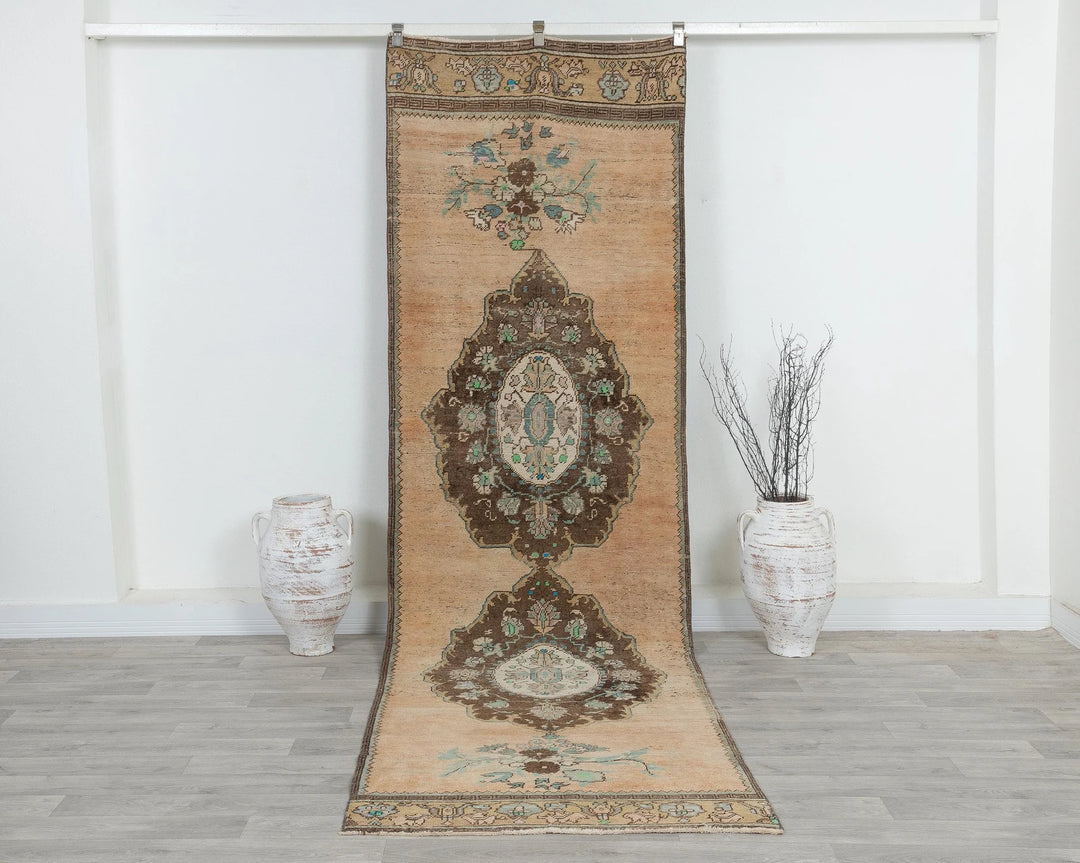 Blue Turkish Oushak Rug 3' 3" x 11' Hand-Knotted