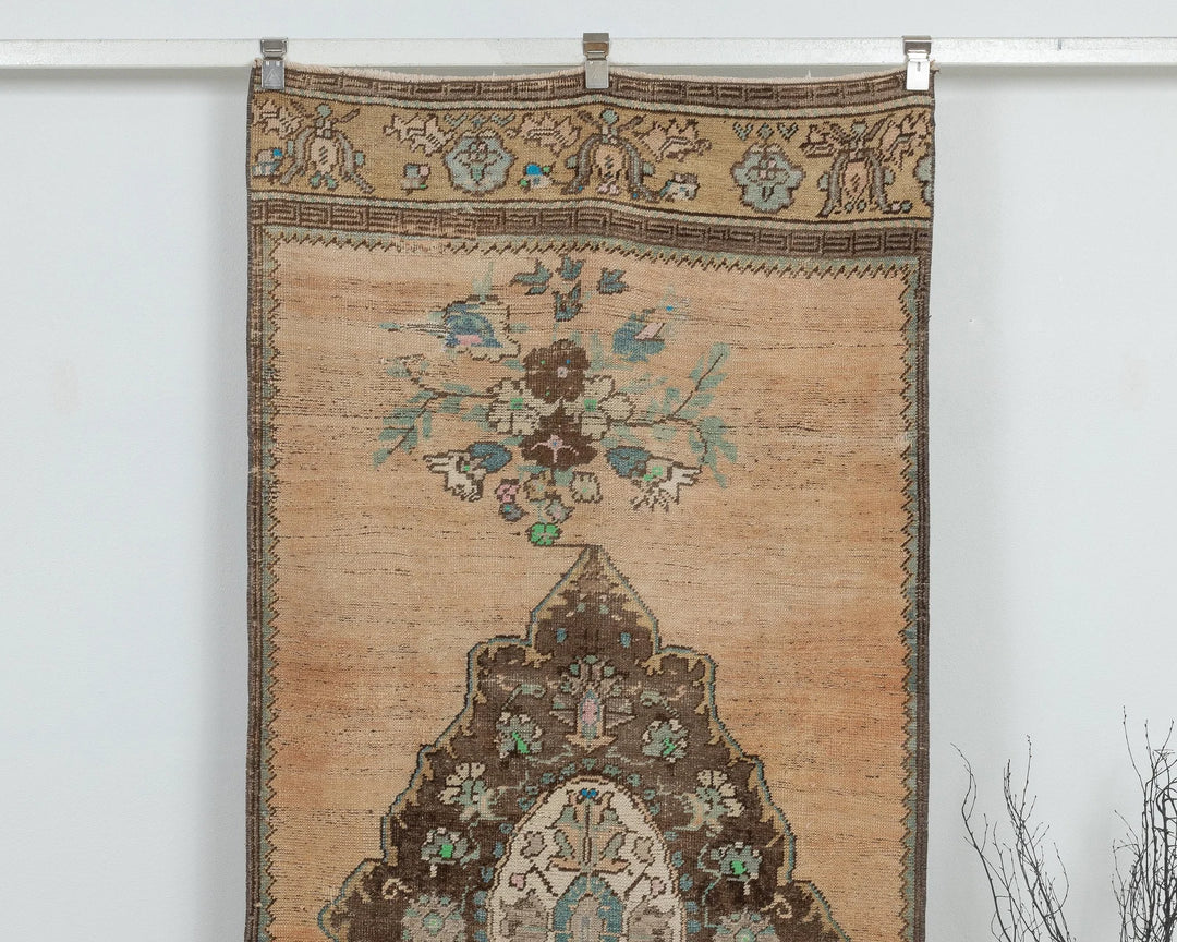 Blue Turkish Oushak Rug 3' 3" x 11' Hand-Knotted detail