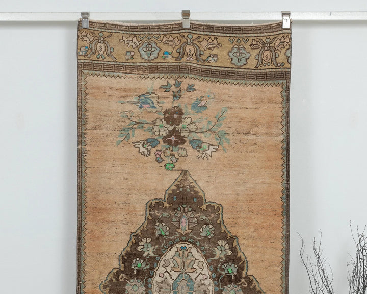 Blue Turkish Oushak Rug 3' 3" x 11' Hand-Knotted detail