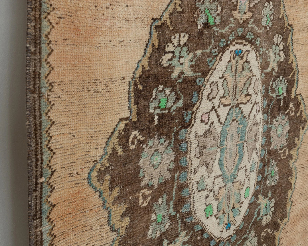 Blue Turkish Oushak Rug 3' 3" x 11' Hand-Knotted close-up