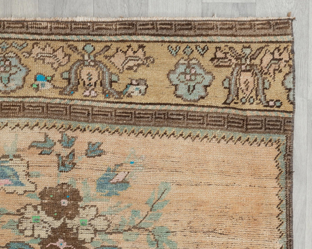 Blue Turkish Oushak Rug 3' 3" x 11' Hand-Knotted pattern