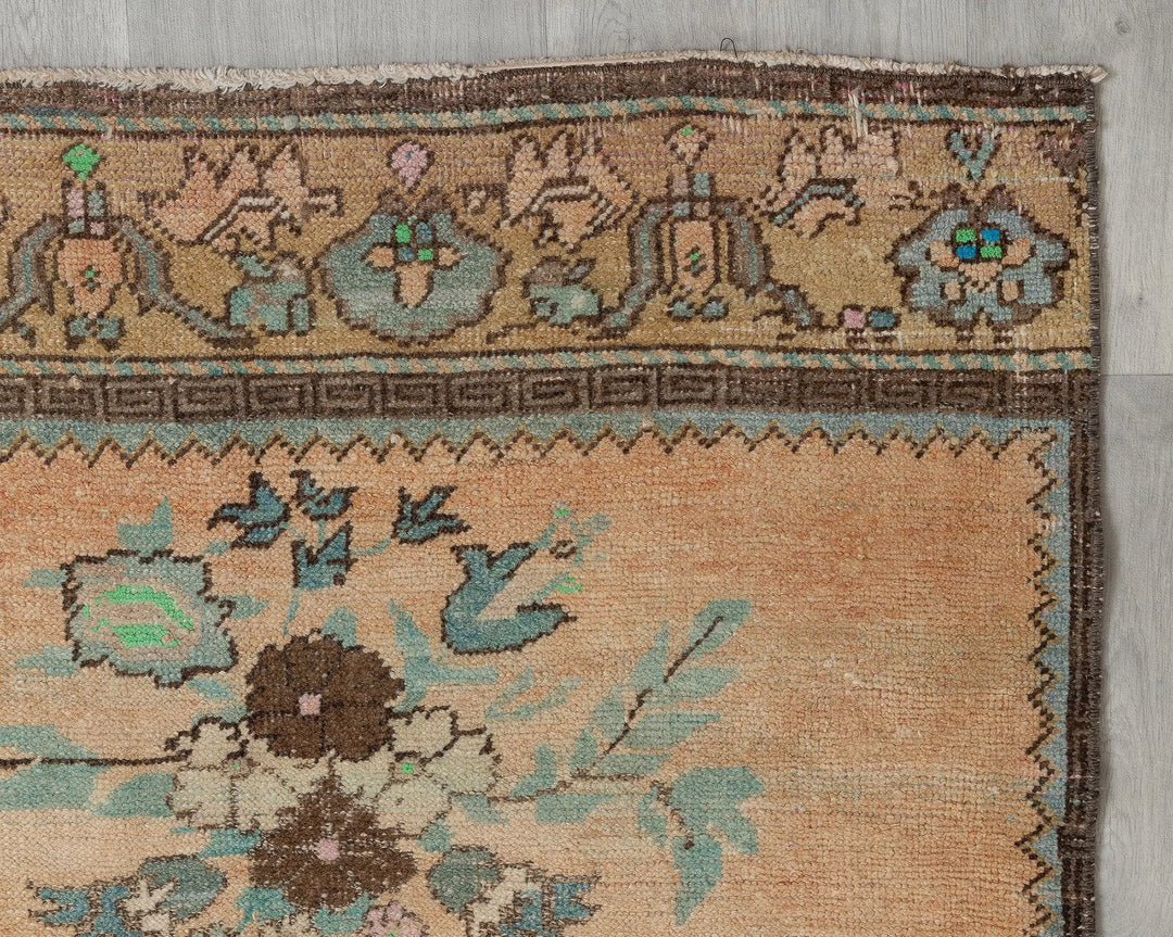 Blue Turkish Oushak Rug 3' 3" x 11' Hand-Knotted border