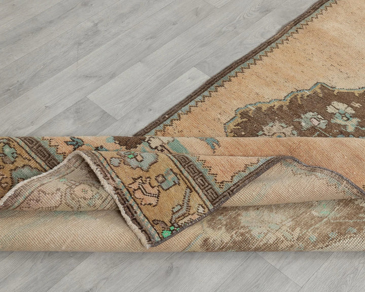 Blue Turkish Oushak Rug 3' 3" x 11' Hand-Knotted field