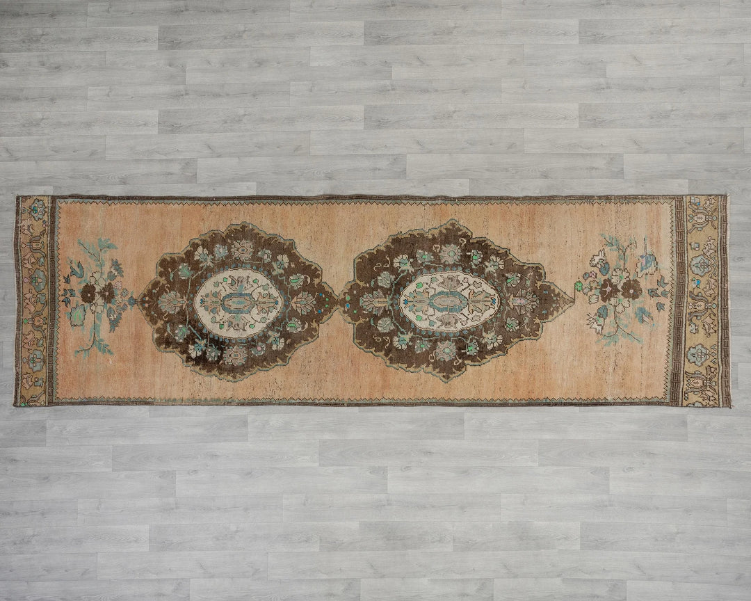 Blue Turkish Oushak Rug 3' 3" x 11' Hand-Knotted reverse