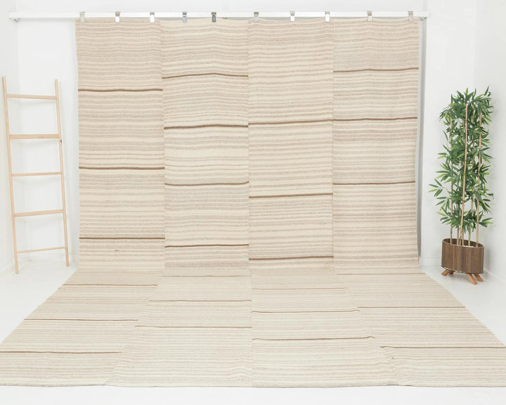 Beige Turkish Kilim Rug 9' 6" x 13' Flat-Weave | No. VR14380