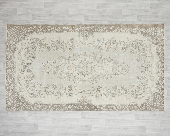 Beige Turkish Oushak Rug 5'10" x 9'8" Hand-Knotted | No. VR14573