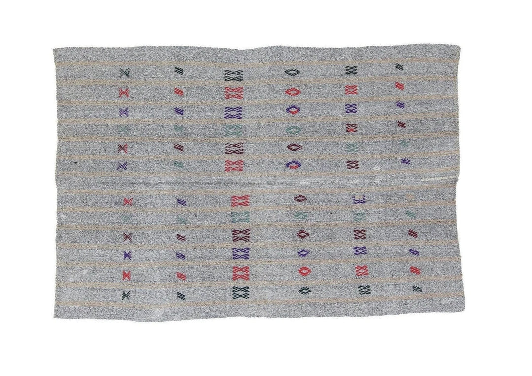 Gray Turkish Kilim Rug 5' 7" x 8' 6" Flat-Weave | No. VR15060