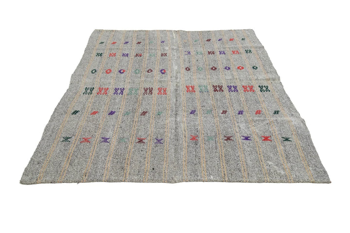 Gray Turkish Kilim Rug 5' 7" x 8' 6" Flat-Weave | No. VR15060